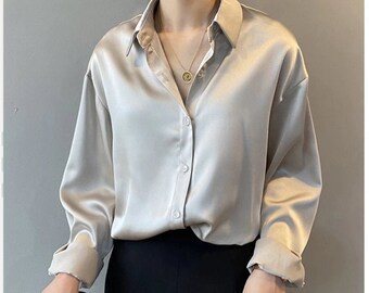 button up satin blouse