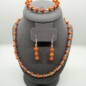 Orange jasper and heishi jewelry set