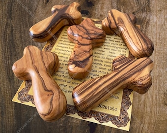 Olive Wood Comfort Cross: Hand Carved Pocket Cross, Holy Land
