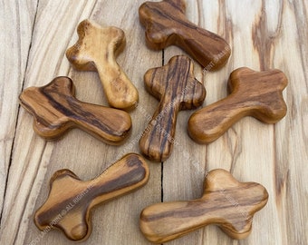 Handmade Olive Wood Comfort Crosses: Bethlehem Pocket Palm Cross
