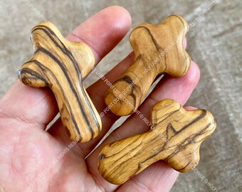 Handmade Olive Wood Comfort Cross: Holy Land Prayer Cross