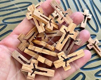 Bethlehem Olive Wood Crucifix Crosses: Holy Land Necklace Pendants