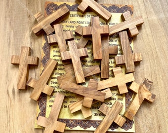 Small olive wood crosses. Holy Land crosses. Olive wood crosses. Wooden crosses. Retail. Gift version. Bethlehem crosses.