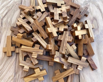 Croci in legno d'ulivo di Betlemme fatte a mano: decorazioni della Terra Santa (45 pezzi)