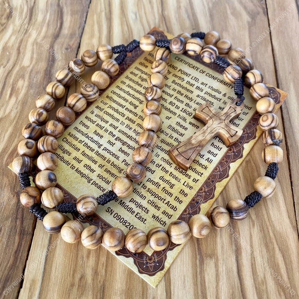 Olive Wood Catholic Rosary: Handmade Prayer Beads, Holy Land