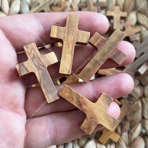 Handmade Olive Wood Crosses: Small Bethlehem Necklace Pendants