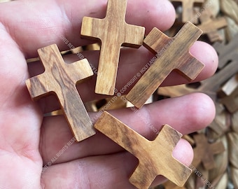 Handmade Olive Wood Crosses: Small Bethlehem Necklace Pendants
