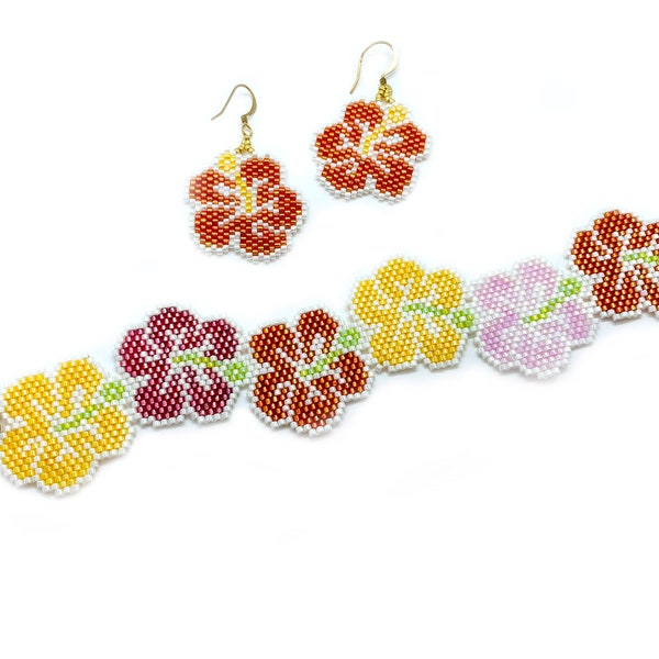 PDF-patroon - Hibiscus oorbellen en armbandenset