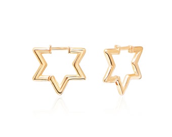 Everyday Star Huggie Earring 925 Solid Sterling Silver Gold Vermeil Silver Statement Earring Gold Vermeil Dangling Earring