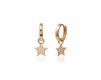 Mini Star Huggie Earring 925 Solid Sterling Silver Clear CZ Gemstone Gold Vermeil Everyday Dainty Earring