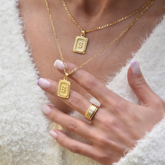 Rectangle sale initial necklace