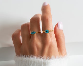 Dainty Evil Eye Stacking Ring, Gold Minimalist Ring, Stackable Ring, Sterling Silver Ring, Thin Ring, Delicate Ring, Gift for her