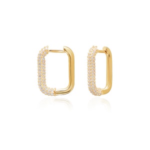 Gold Rectangle Hoops Geometric Hoops Chunky Hoop Earrings Bold Hoop Earrings Rectangle Hoops Large Hoop Earrings image 1