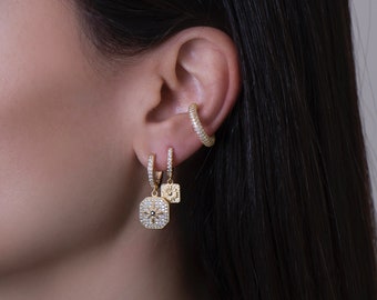 Northstar Hoop Earring, Star Hoop Earrings, Star Gold Hoop Earrings, Square Earrings, 925 Sterling Silver , Dainty Pave Northstar Earring