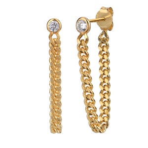 Chain Earrings, Chain and Stud Earrings,925 Sterling Silver Earring, Dangle Chain Earrings, Stud Earrings, Minimalist Earrings, Gift for Her
