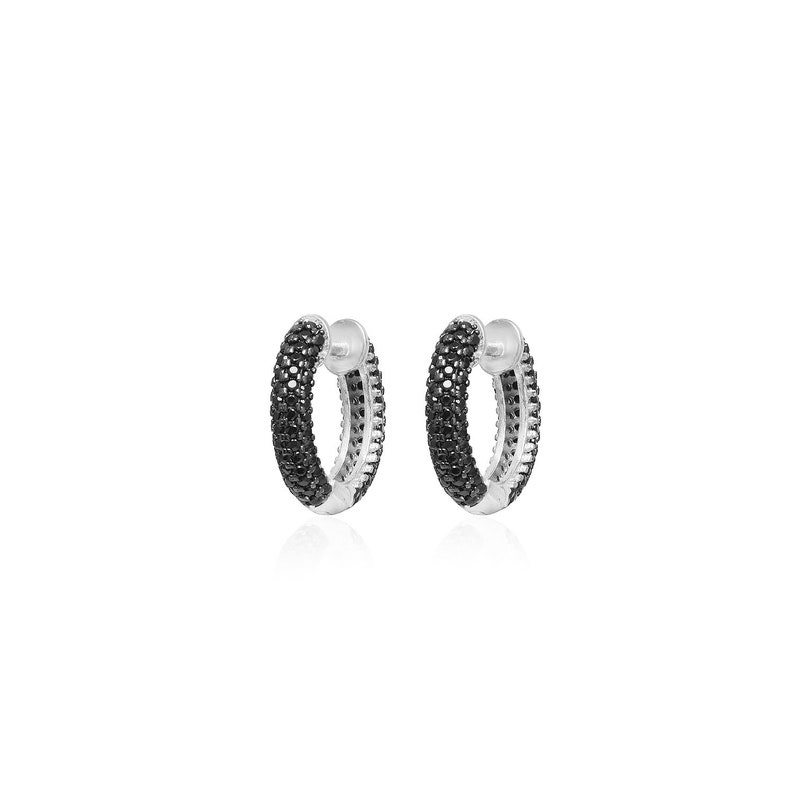Black CZ Stones Huggie Earrings Mini Hoop Earrings 925 Sterling Silver Earrings Gold Vermeil Earring Stacking Earrings Delicate Earring image 2