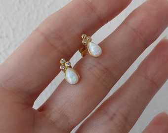 925 Sterling Silver Gold Opal Stud Earrings, Stud Earrings, Gold Stud Opal Earrings, Bridesmaid Gift, Wedding Gift, October Birthstone