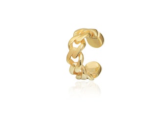 Kubanische Kette Ear Cuff 925 Massiv Silber Statement Wickelohrring Gold Vermeil