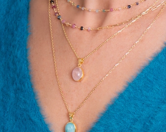 Collier en pierre naturelle, collier de pierres précieuses, pendentif en argent sterling 925, collier en pierre naturelle, bijoux délicats, cadeau pour elle, cadeau maman