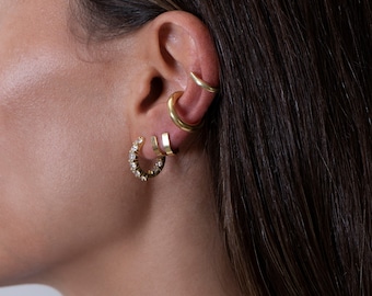 CZ Gemstone Hoop Earring Dainty Huggie Earring 925 Silver Earring Zirconia Pave Hoops Gold Vermeil Stacking Earring Everyday Earring
