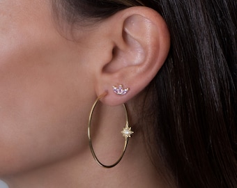 Gold Hoops Earrings, Big Hoops Earrings, 14K Gold Hoops, Earrings For Women, Simple Hoop Earrings, Large Hoop Earrings,Northstar Earring