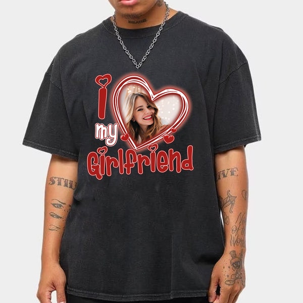 Camicia Amo la mia ragazza Immagine personalizzata,Camicia con foto personalizzata Amo la mia ragazza,Camicia Amo la mia ragazza con cuore marrone personalizzato,Camicia personalizzata