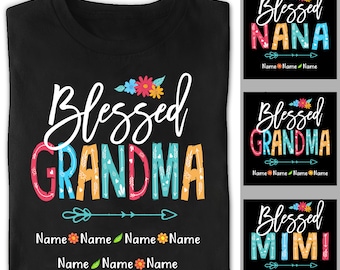 Custom Grandma Blessed T-shirt, Personalized Mother's Day Gift, Nana Shirt With Grandkid's Names, Thanksgiving Mimi Tees Tops