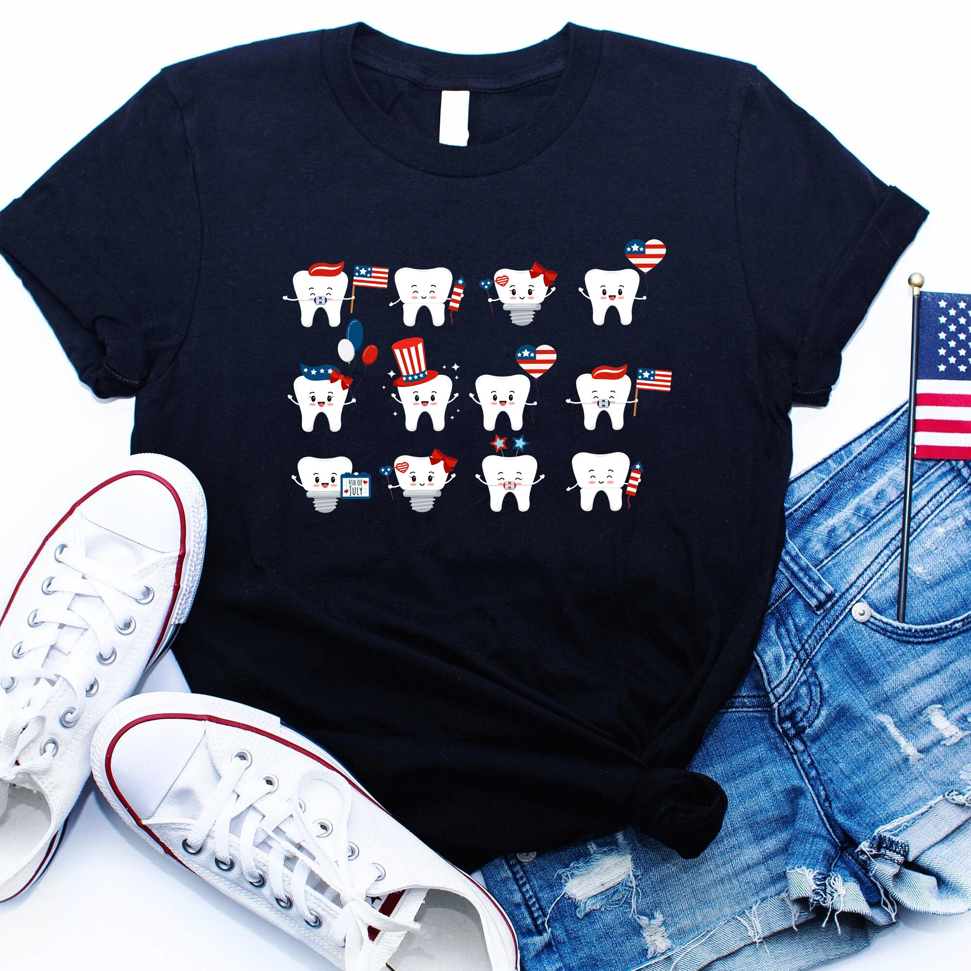 Cute Tooth July 4th Dentist Shirt Dental Squad Shirt Happy Etsy
