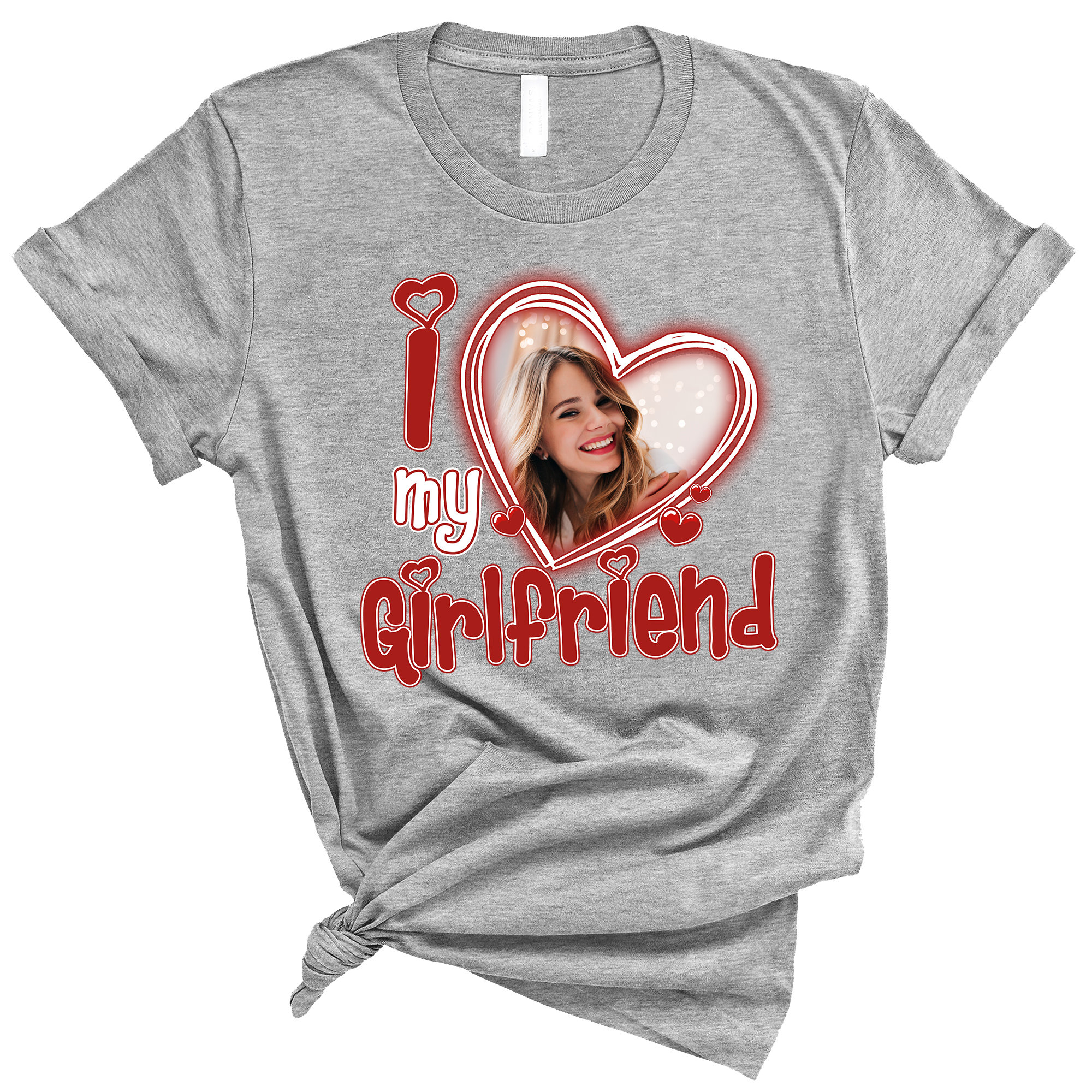 I Love My Girlfriend Custom Photo T-Shirt, Personalized Heart Design, Soft Fabric, Gift for Any Occasion