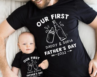 Personalized Matching Daddy And Me Our First Fathers Day Baby, Custom Name First Fathers Day Shirt, Fathers Day Gift from Baby Son Daughter