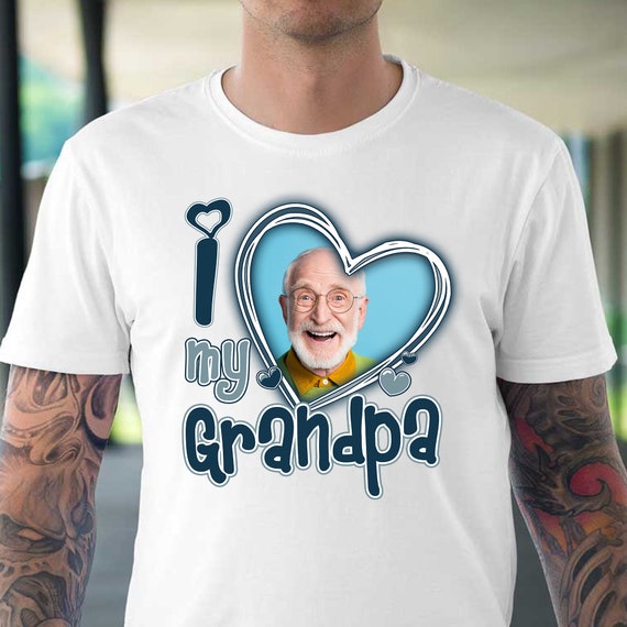 I Love My Grandpa Shirt Custom Picture Shirt, I Love My Dad Papa Custom Photo Shirt, Father's Day Shirt Custom Heart,Gift From Son Grandkids