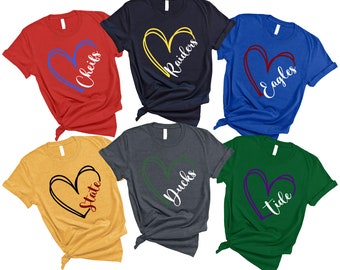 Custom Heart Mascot Shirt, School Team Shirt, Football Mom Shirt, Game Day Shirt, Team Mascot Shirt, School Spirit Shirt, Teacher Shirt