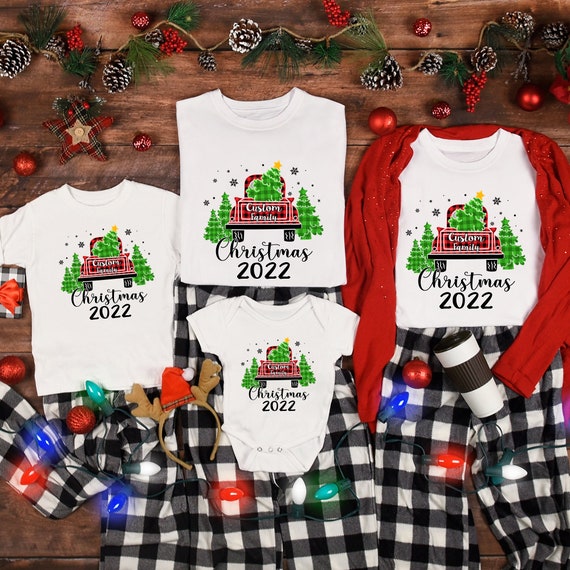 Family christmas pajamas red truck clearance
