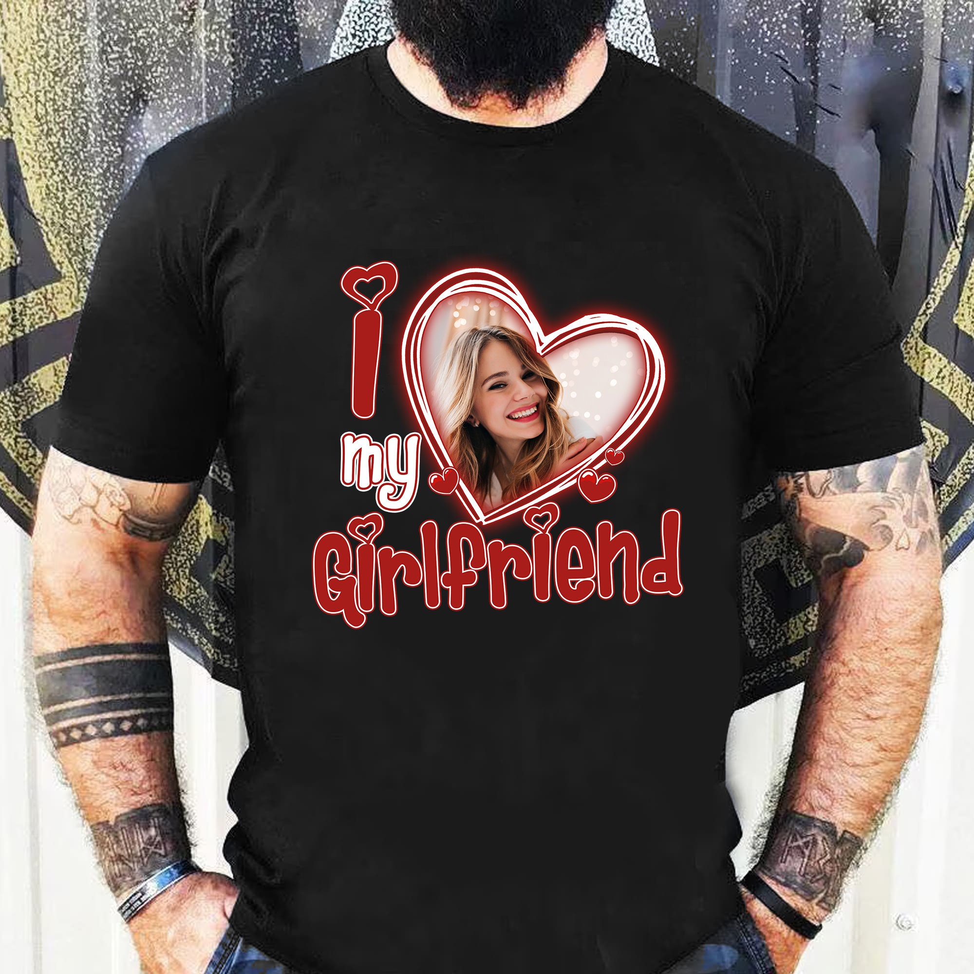 I Love My Girlfriend Custom Photo T-Shirt, Personalized Heart Design, Soft Fabric, Gift for Any Occasion