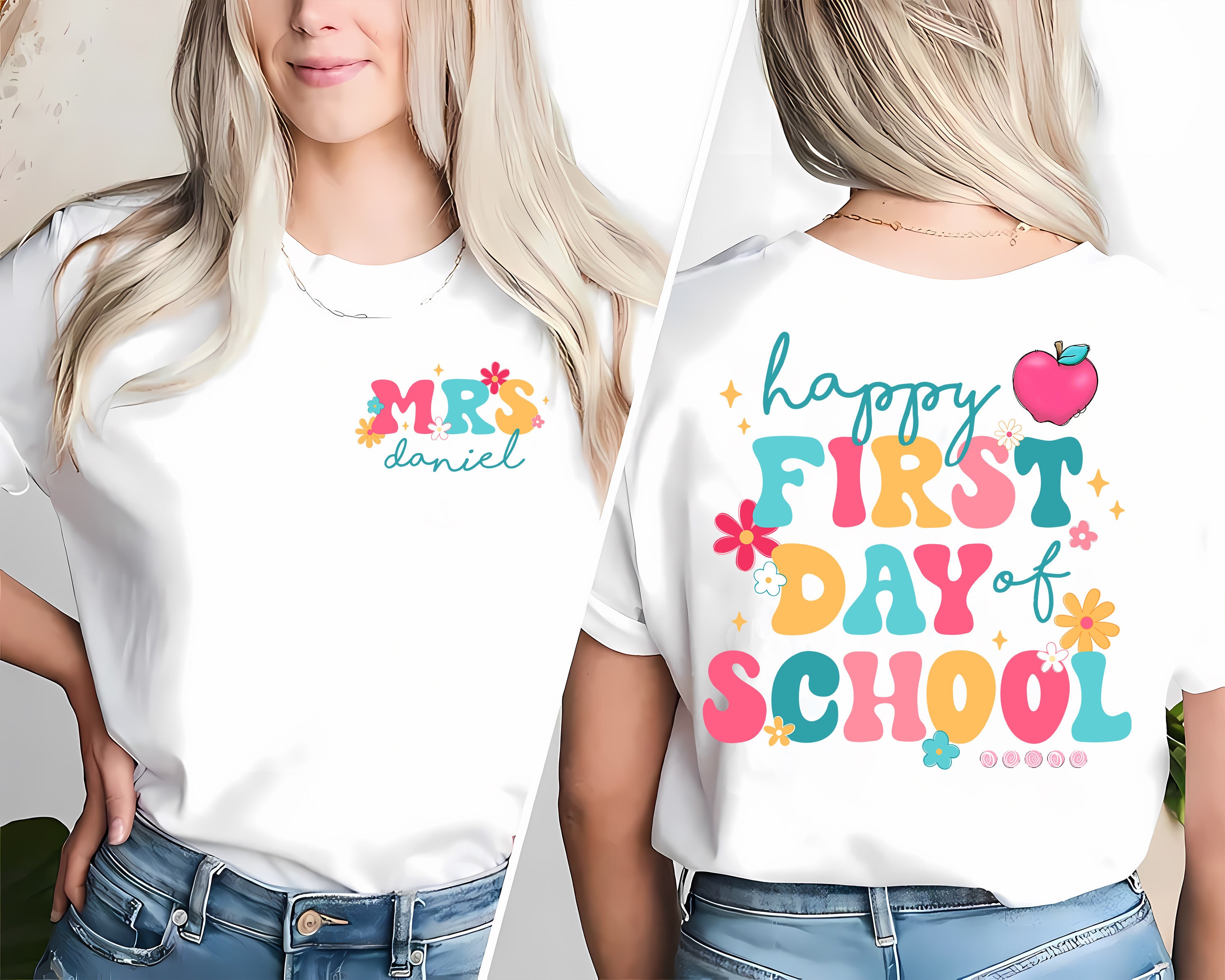 Custom Teacher First Day Shirt, Kindergarten Teacher Happy First Day Of School, Back To School Shirt, Gift For Teacher, Teacher Appreciation