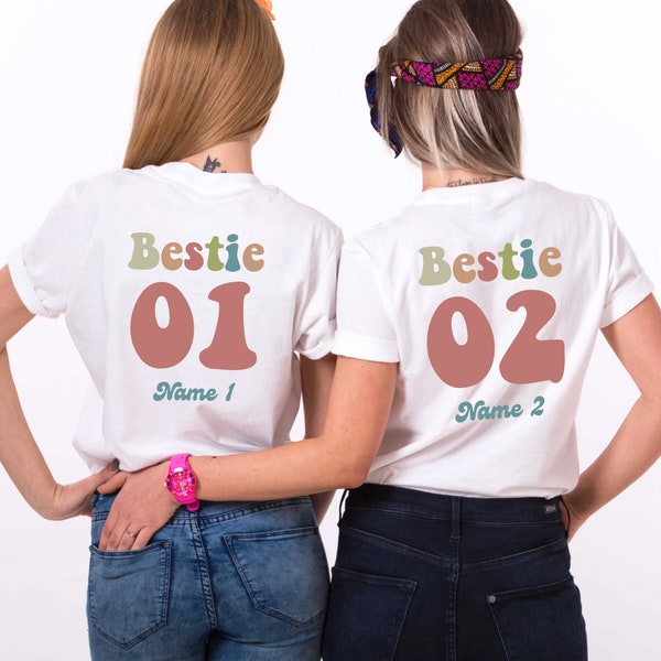 Custom Name And Number Best Friend Shirts, Personalized Gift For Best Friend, Retro Bestie Shirts, Price Per Item