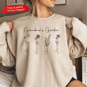 Custom Birth Flower Grandma Shirt With Kids Names, Birthday Month Personalized Grandma Sweater, Mother's Day Shirt, Grandma's Garden