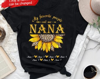 Personalized Grandchildren Grandma Shirt, Leopard Butterfly Sunflowers Nana Shirt, Custom Kids Name Shirt, Gifts for Nana, Mother's Day Gift