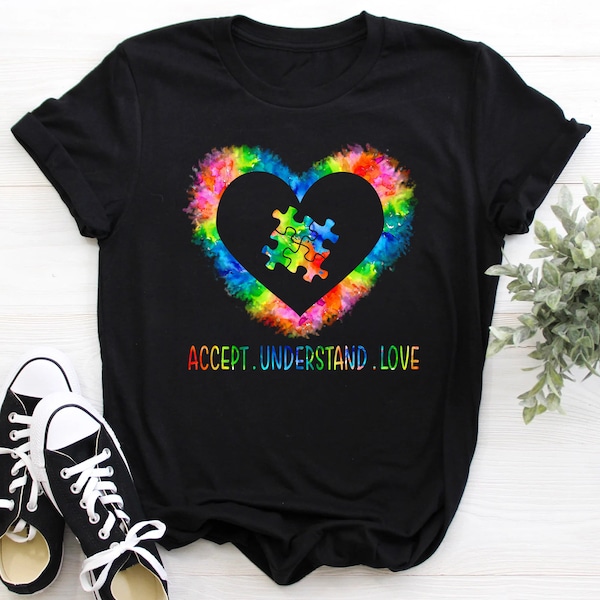 Accept Understand Love Autism Clothes, Autism Awareness Shirt, Peace Love Apparel, Autism Mom Outfit, Autism Puzzle T-Shirt, Autism T shirt