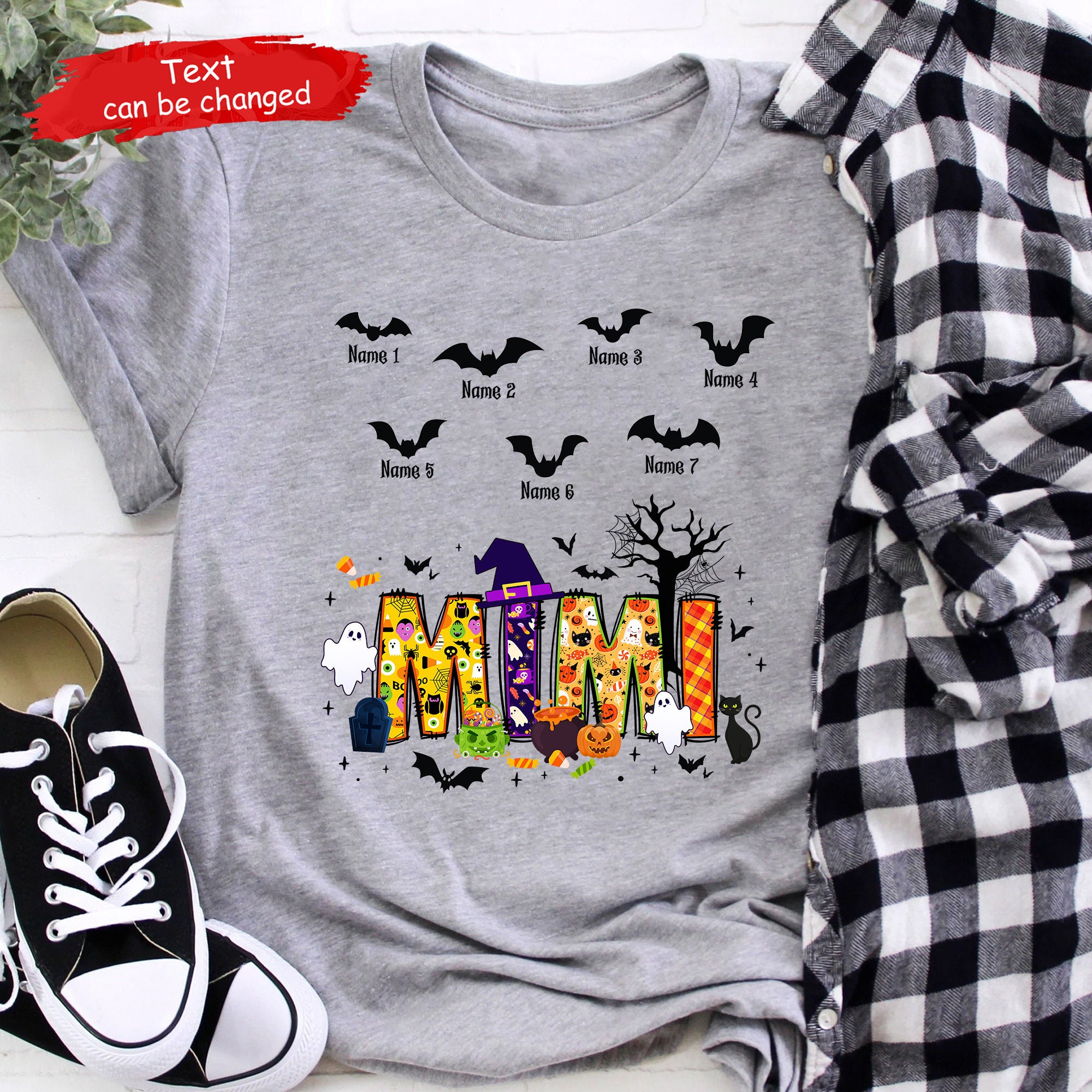 Discover Personalized Nana Halloween Shirt, Halloween Grandma Bats Ghost Pumpkin Bat, Custom Mimi Nana Grandma Mom Shirt