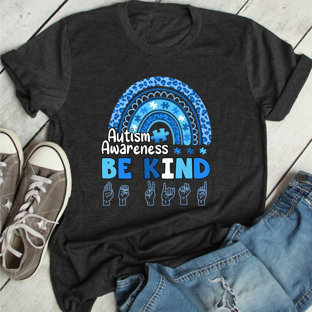 In April We Wear Blue Rainbow Autism Awareness Puzzle Love T-shirt ...