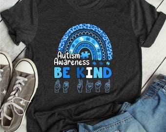 In April We Wear Blue Rainbow Autism Awareness Puzzle Love T-Shirt ,Autism Month, In April We Wear Blue, Infinity Autism, Autism Group shirt