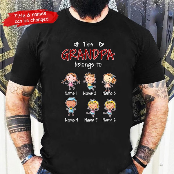 Gepersonaliseerde papa opa behoort tot kinderen naam T-shirt, Vaderdag shirt, opa cadeau kindernamen shirt, cadeau voor opa, opa