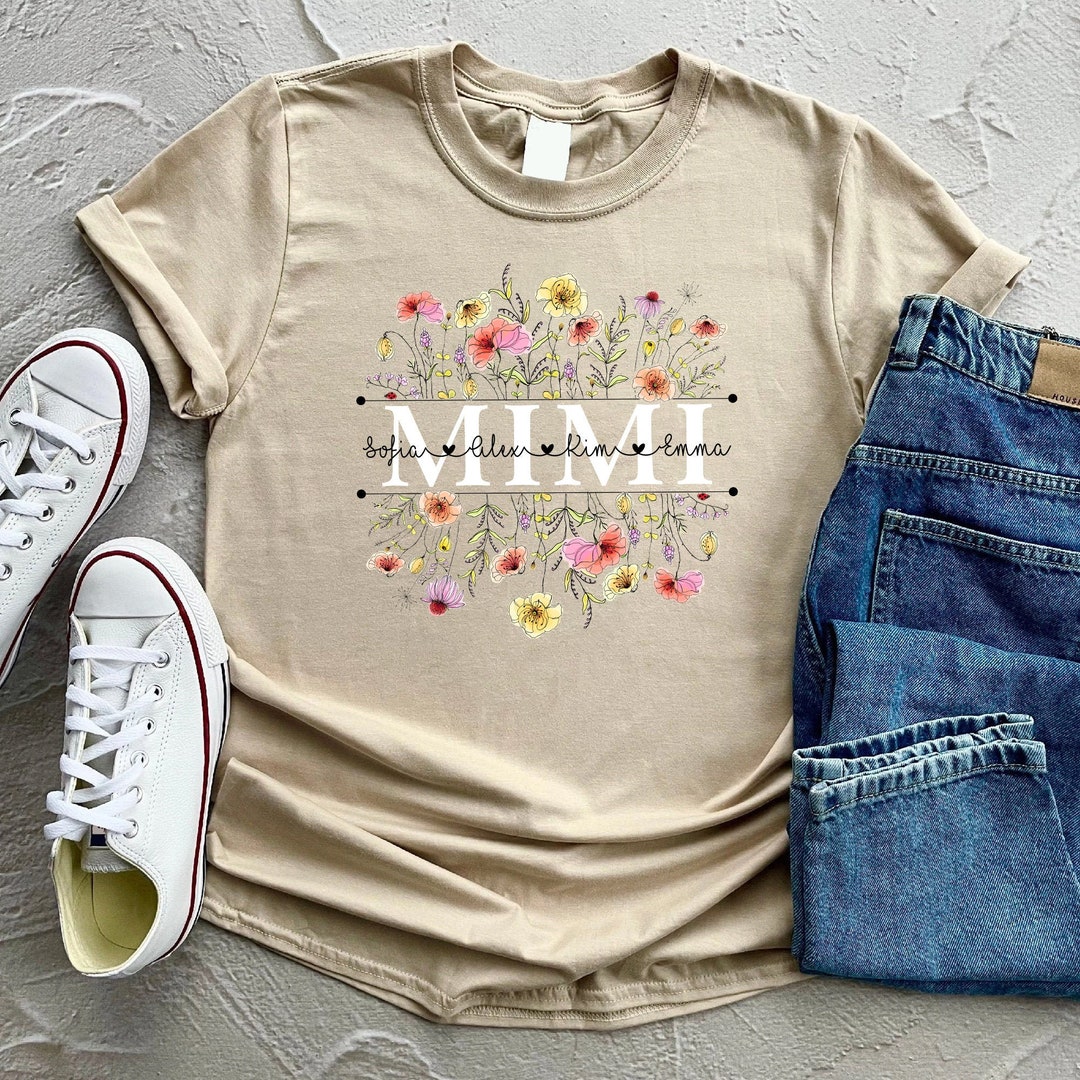 Personalized Wildflowers Mimi and Grandkids T-shirt Grandma - Etsy
