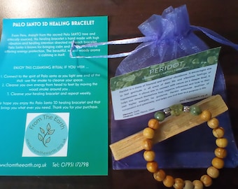 Palo santo wood Healing Bracelet with Peridot crystals and Free Palo santo.sniffing stick