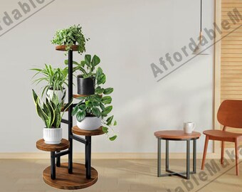 Handmade 5 Tier Metal & Wood Plant Stand | Indoor Plant Stand | Plant Holder | Flower Stand| Tall Plant Stands | Plant Lover Gift