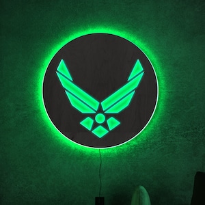 U.S. Air Force led sign, Air Force wood sign with light, Air Force wall decor, Air Force emblem wall art, Usaf gifts, Aviation wall decor