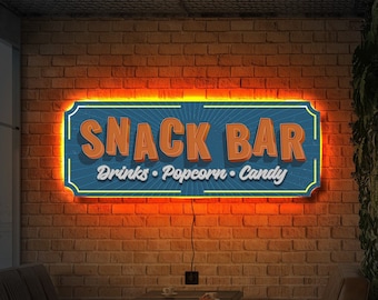 Snack bar sign, Snack bar neon, Movie room sign, Home theater neon sign, Snack bar decor,Movie theatre sign,Home cinema sign,Cinema led sign