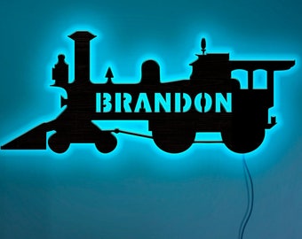 Train decor for boys room, Personalized boys room sign, Custom train name sign, Train lights, Boys Night Light, Gift for son