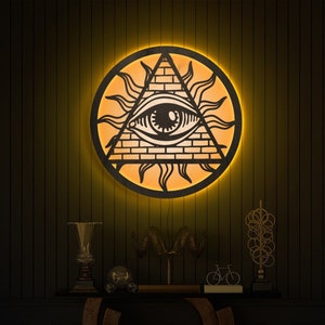 Illuminati oplichten teken, boze oog neon teken, derde oog kunst aan de muur, oog van de voorzienigheid kunst, Illuminati muur kunst decor, maçonnieke muur hangen